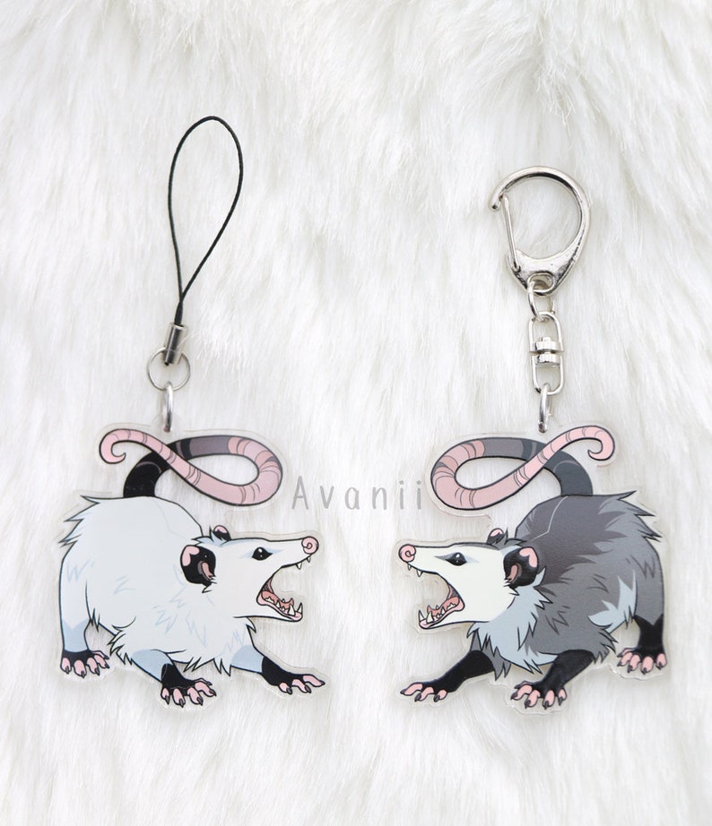 Screaming Possum Acrylic Charm Virginia Opossum Marsupial American animal Rat Coyote Keychain 2 inch Double Sided image 4