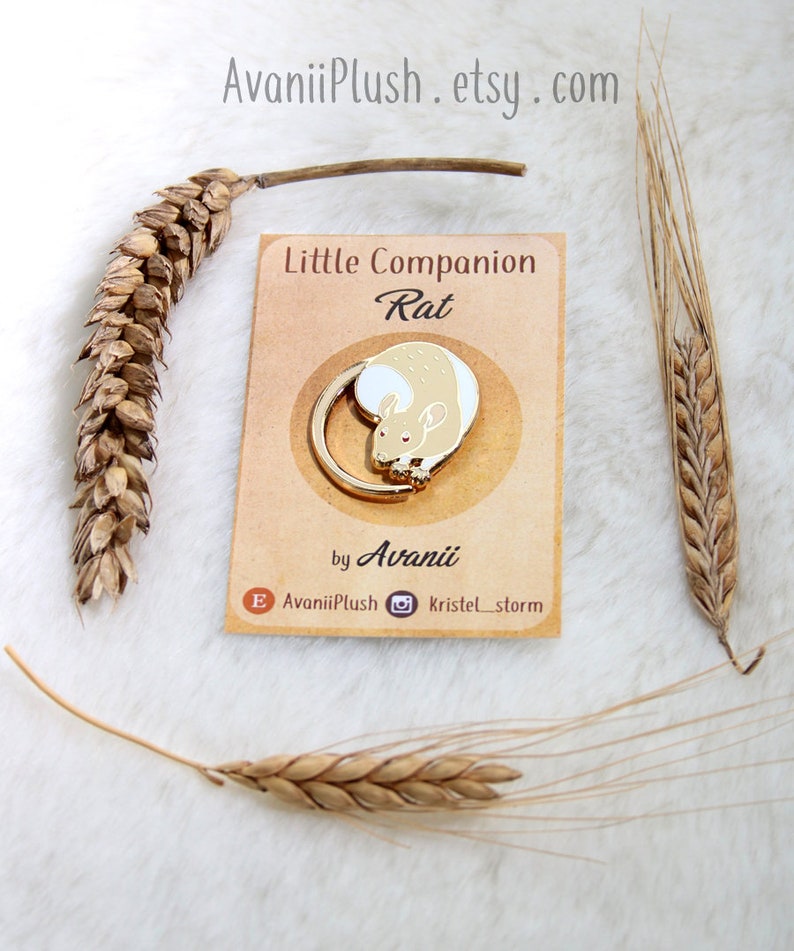 red eye hooded fancy pet rat lapel pin yellow cream argente Little Companion: Fawn Rat hard enamel pin brooch gold metal mouse