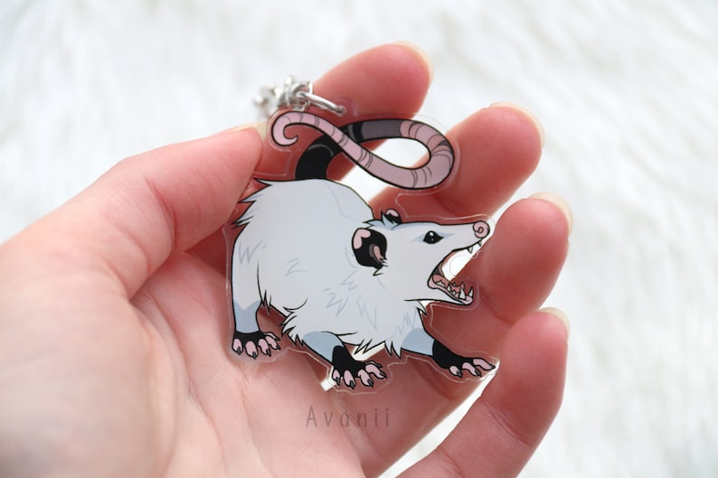 Screaming Possum Acrylic Charm Virginia Opossum Marsupial American animal Rat Coyote Keychain 2 inch Double Sided image 3