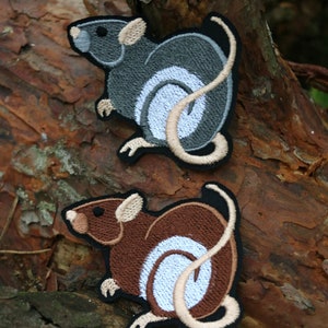 Hooded Rat Patch - grey or brown - Embroidered Iron-on Patch
