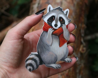 Cozy Raccoon - Large Vinyl Sticker