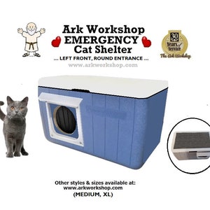 Insulated Outdoor Cat Shelter: All-Season Warm Emergency House, Left FRONT, ROUND.