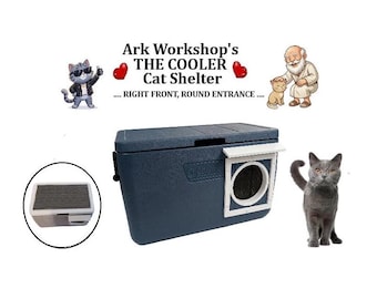 Insulated Outdoor Cat Shelter: All-Weather Cooler Cat House, Right FRONT, ROUND, ..... Deep Blue