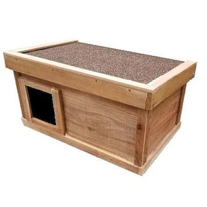 Cedar Outdoor Cat House: All-Weather Shelter for Feral Cats, Left FRONT, SQUARE