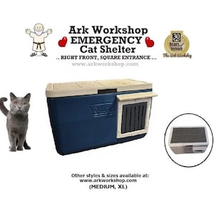 Insulated Outdoor Cat Shelter: All-Weather Emergency Cat House, Right FRONT, SQUARE