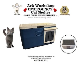 Insulated Outdoor Cat Shelter: All-Weather Emergency Cat House, Right FRONT, SQUARE