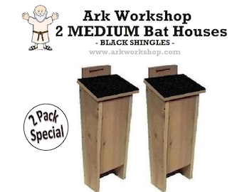 Ark Workshop MEDIUM Shingled Bat House 2 PACK shelter box proven for bat success and natural insect mosquito control BLK