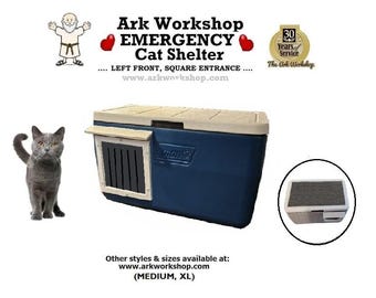 Insulated Outdoor Cat Shelter: All-Weather Emergency Cat House, Left FRONT, SQUARE
