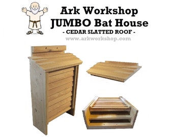 Ark Workshop JUMBO Cedar Slatted Roof Bat House shelter box proven for bat success and natural insect mosquito control CS