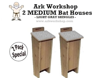 Ark Workshop MEDIUM Shingled Bat House 2 PACK shelter box proven for bat success and natural insect mosquito control LGRAY