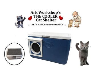 Insulated Outdoor Cat Shelter: All-Season Warm Emergency House, Left FRONT, ROUND .... Blue