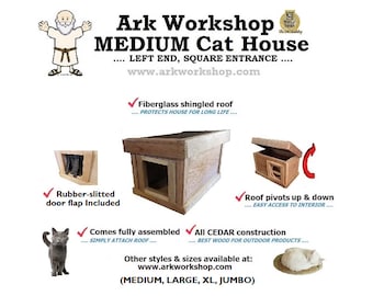 All Season Ark Workshop Medium Outdoor Cat House wood shelter home ferals strays pets - LE SQ (Left End, Square entrance)