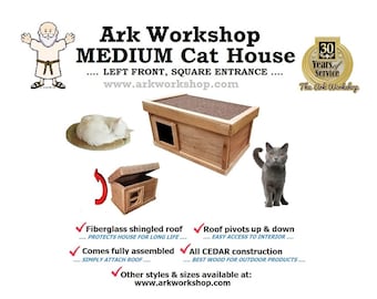ALL SEASON Ark Workshop Medium Outdoor Cat House wood shelter home ferals strays pets - LF sq (left front, square entrance)