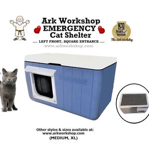 Insulated Outdoor Cat Shelter: All-Weather Emergency Cat House, Left FRONT, SQUARE
