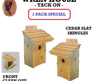 Ark Workshop WREN House 2 PACK Cedar Shelter Box Home for wrens, TACK, Slat roof
