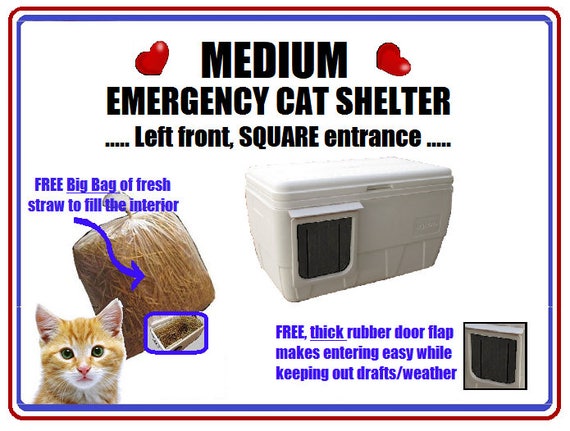 Ark Workshop Medium Insulated Outdoor Cat House Emergency Shelter Left Front Square Entrance Free Straw And Free Rubber Flap
