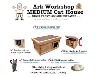 ALL SEASON Ark Workshop Medium Outdoor Cat House wood shelter home ferals strays pets - RF sq (right front, square entrance)