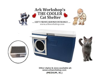 Insulated Outdoor Cat Shelter: All-Season Warm Emergency House, Left FRONT, ROUND .... Blue