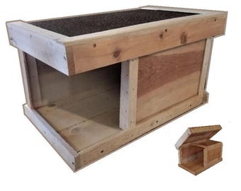 Cedar Outdoor Cat Feeding Shelter: Feral Cat House, Left Entrance