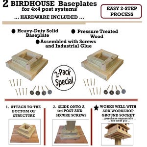 2-Pack Birdhouse Base Plates: 4x4 Post Mounting Bracket