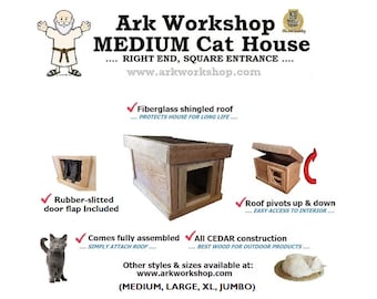 All Season Ark Workshop Medium Outdoor Cat House wood shelter home ferals strays pets - RE SQ (Right End, Square entrance)