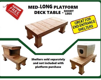Cedar Cat House MEDIUM-LONG Platform with SHORT legs: Elevated Pet Shelter Stand