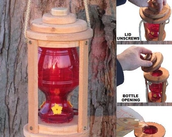 Ark Workshop HUMMINGBIRD FEEDER wooden lantern holds flower nectar for hummers, humming birds, ruby throated