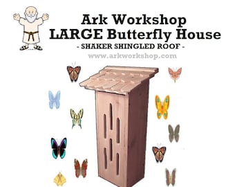 Ark Workshop Butterfly House cedar shelter box home for butterflies and flower garden beauty: comes with FREE ANCHOR STAKE and instructions