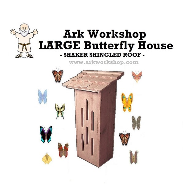 Ark Workshop Butterfly House cedar shelter box home for butterflies and flower garden beauty: comes with FREE ANCHOR STAKE and instructions