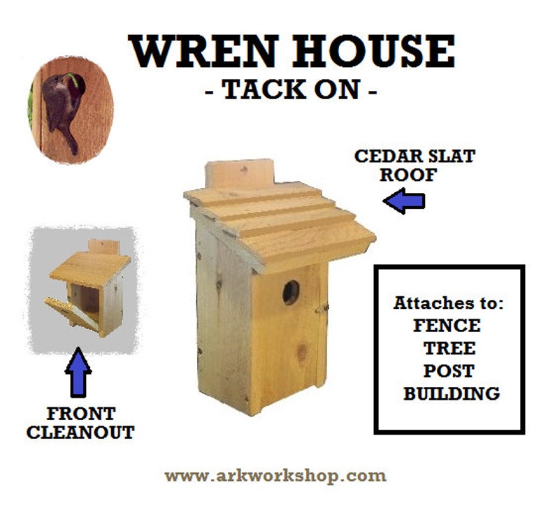 Ark Workshop WREN House Cedar Shelter Box Home for wrens, TACK, SLAT roof image 1