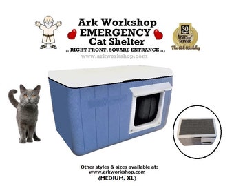 Ark Workshop "All Season" Fully Insulated (sides, floor, LID), Outdoor Emergency Cat House Warm Shelter: RF SQUARE enter Cat Approved!  Blue