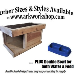 ALL SEASON Ark Workshop Medium Outdoor Cat Feeding Shelter plus bowl, wood home strays ferals pets - LS (left side entrance)