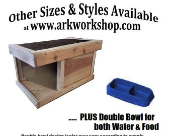 ALL SEASON Ark Workshop Medium Outdoor Cat Feeding Shelter plus bowl, wood home strays ferals pets - LS (left side entrance)
