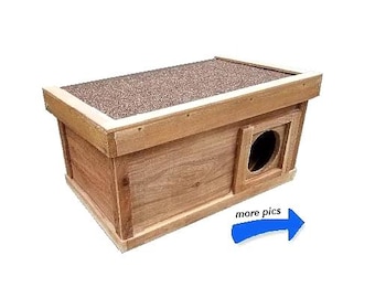 Cedar Outdoor Cat House: All-Season Feral Cat Shelter, Right FRONT, ROUND