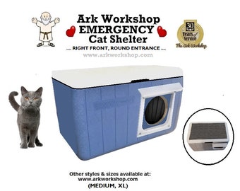 Ark Workshop "All Season" Fully Insulated (sides, floor, LID), Outdoor Emergency Cat House Warm Shelter: RF ROUND enter Cat Approved!  Blue