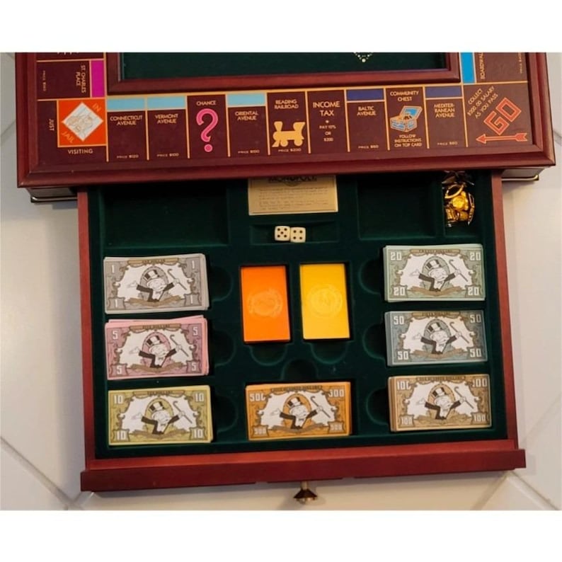 Juego de mesa Monopoly Edición Coleccionista Franklin Mint Madera Caoba Vidrio imagen 9