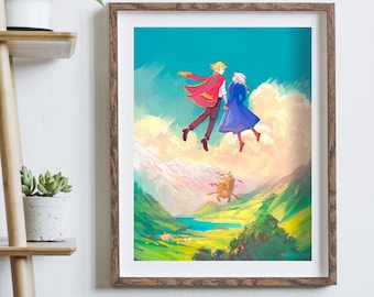 Howl&#39;s Moving Castle Print, Howl&#39;s Moving Castle Poster, Japanese Animation, Howl and Sophie Print