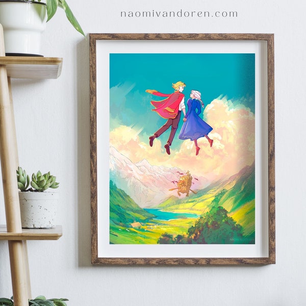 Howl's Moving Castle Print, Howl's Moving Castle Poster, Japanese Animation, Howl and Sophie Print