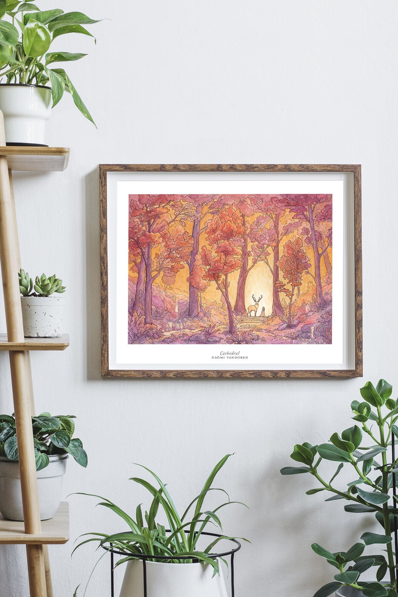 Cathedral - Fantasy Watercolor Art Print by Naomi VanDoren | Stag | Antler Queen | Autumn | Fall | Magical Familiar | Forest | Altar