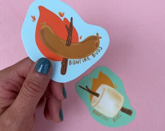 Bonfire Buds Vinyl Sticker, Camping Snacks Illustration, itsmadebytait