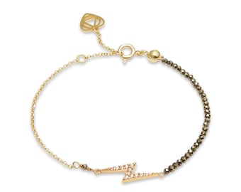 Bracelet à boulon d’éclairage | Bracelet en pyrite étincelante | Minimaliste