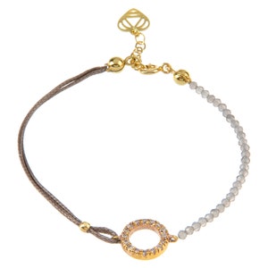 Pulseira de pavimentação de círculo aberto | Pulseira de pedras preciosas de quartzo esfumado | Pulseira Delicada