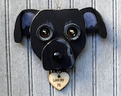 Dog Ornament, Recycled Hand Made Ornament, Pit Bull, handmade dog art PItbull
