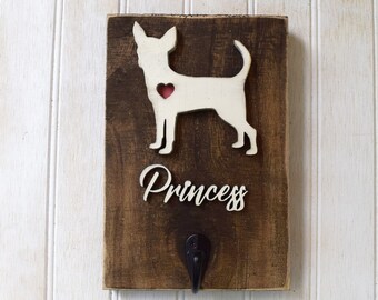 Chihuahua Dog Leash Holder, Reclaimed Wood Dog Silhouette Leash or Key Holder