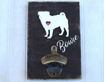 Pug Dog Leash Holder, Reclaimed Wood Dog Silhouette Leash or Key Holder