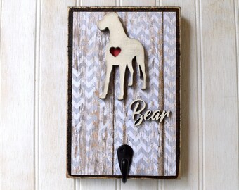 Great Dane Dog Leash Holder, Reclaimed Wood Dog Silhouette Leash or Key Holder