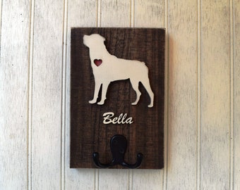 Rottweiler Dog Leash Holder, Reclaimed Wood Dog Silhouette Leash or Key Holder