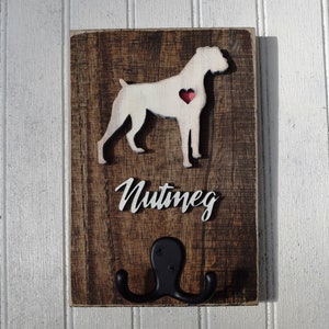 Boxer Dog Leash Holder, Reclaimed Wood Dog Silhouette Leash or Key Holder
