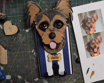 Custom Dog Leash Holder, Personalized Pet Portrait, Handmade