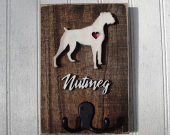 Boxer Dog Leash Holder, Reclaimed Wood Dog Silhouette Leash or Key Holder